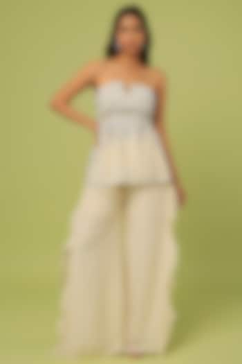 Ivory Viscose Organza Pant Set by Sunita Bhandari at Pernia's Pop Up Shop