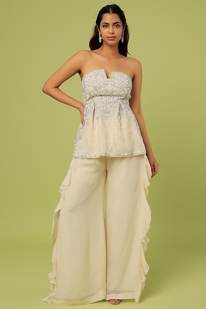 Ivory Viscose Organza Pant Set by Sunita Bhandari at Pernia's Pop Up Shop