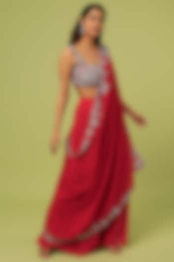 Red Viscose Organza Sharara Set by Sunita Bhandari at Pernia's Pop Up Shop