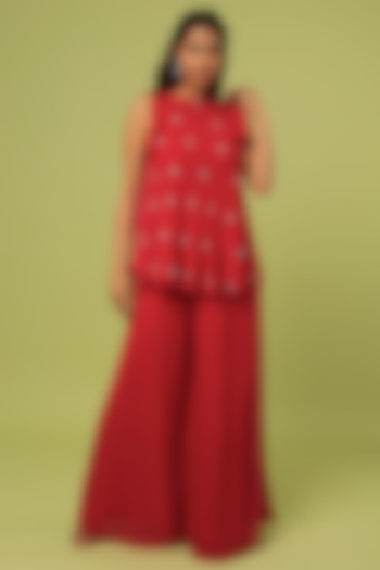 Red Viscose Georgette Pant Set by Sunita Bhandari at Pernia's Pop Up Shop