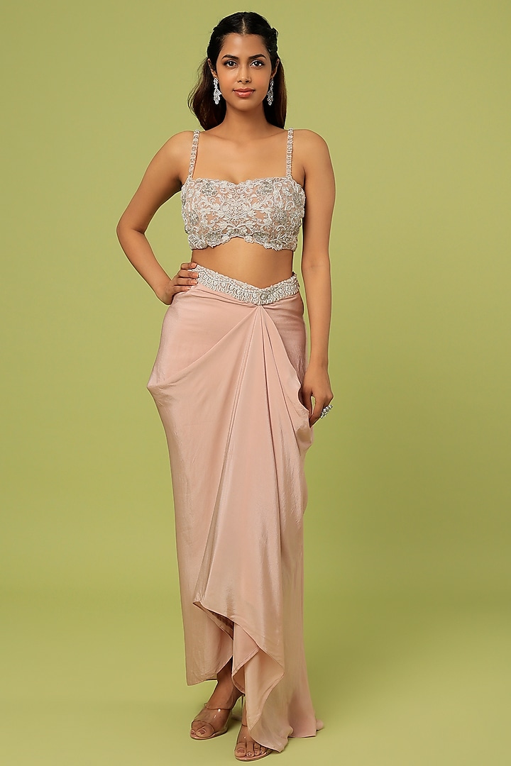 Pink Embellished Draped Skirt Set by Sunita Bhandari