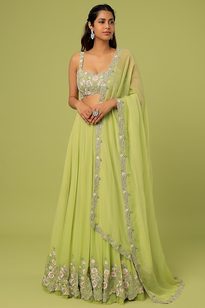 Green Embroidered Wedding Lehenga Set by Sunita Bhandari at Pernia's Pop Up Shop