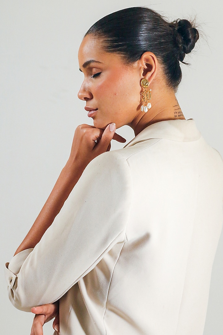 Gold Finish Freshwater Pearl Dangler Earrings by SUCRA at Pernia's Pop Up Shop