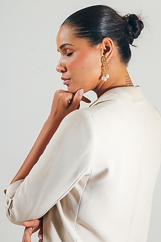 Gold Finish Freshwater Pearl Dangler Earrings by SUCRA
