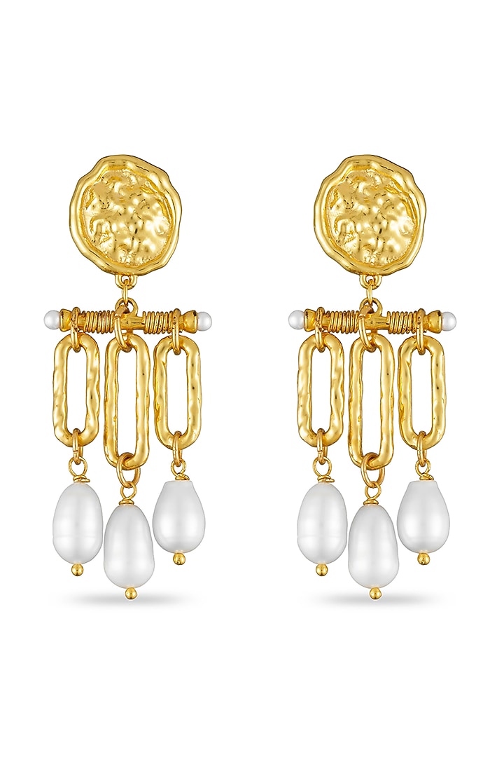Gold Finish Freshwater Pearl Dangler Earrings by SUCRA at Pernia's Pop Up Shop