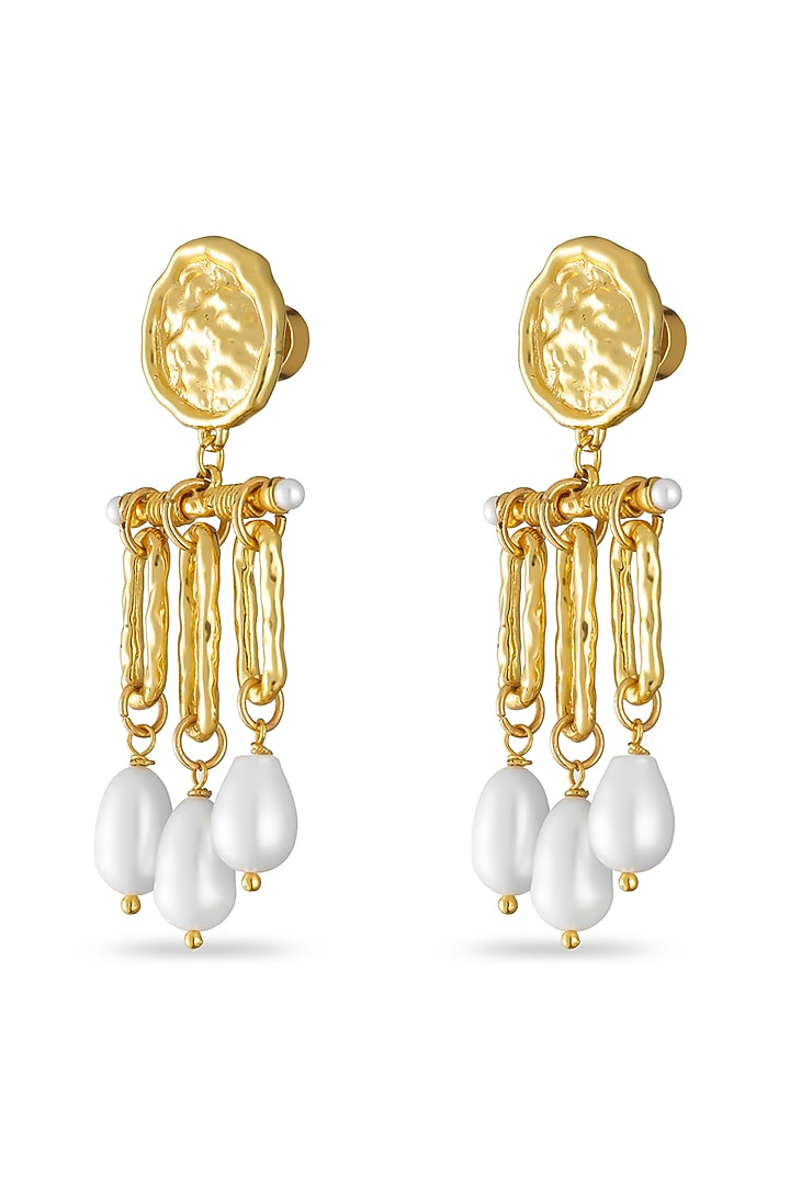 Gold Finish Freshwater Pearl Dangler Earrings by SUCRA at Pernia's Pop Up Shop