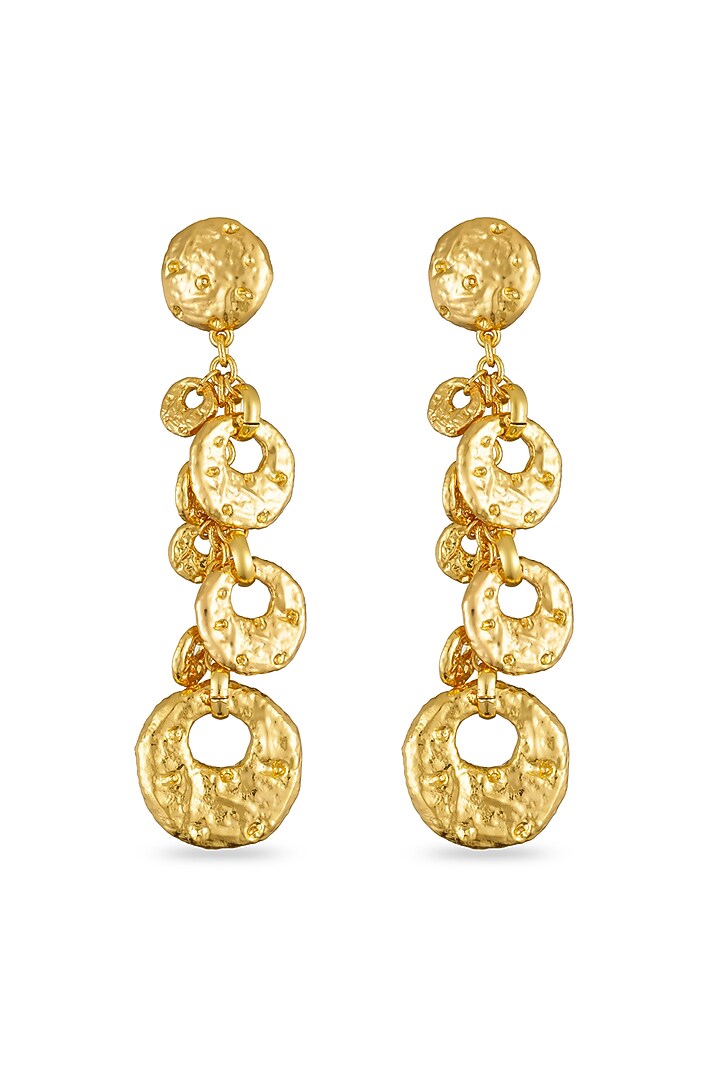 Gold Plated Hammered Gold Disc Textured Dangler Earrings by SUCRA at Pernia's Pop Up Shop