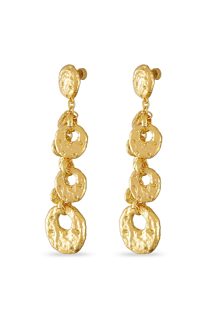 Gold Plated Hammered Gold Disc Textured Dangler Earrings by SUCRA at Pernia's Pop Up Shop