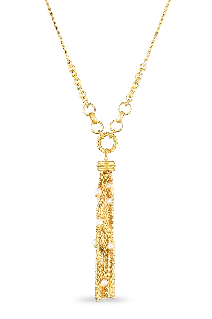 Gold Plated Freshwater Pearl & Tassel Drop Necklace by SUCRA at Pernia's Pop Up Shop