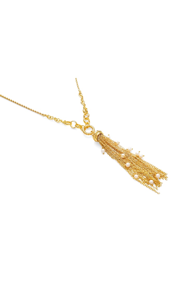 Gold Plated Freshwater Pearl & Tassel Drop Necklace by SUCRA at Pernia's Pop Up Shop