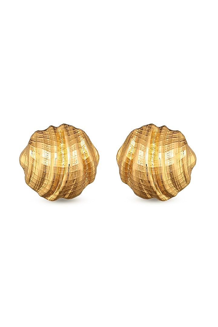 Gold Plated Brass Shell-Textured Stud Earrings by SUCRA at Pernia's Pop Up Shop