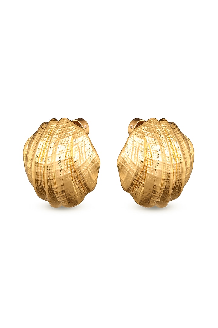 Gold Plated Brass Shell-Textured Stud Earrings by SUCRA at Pernia's Pop Up Shop