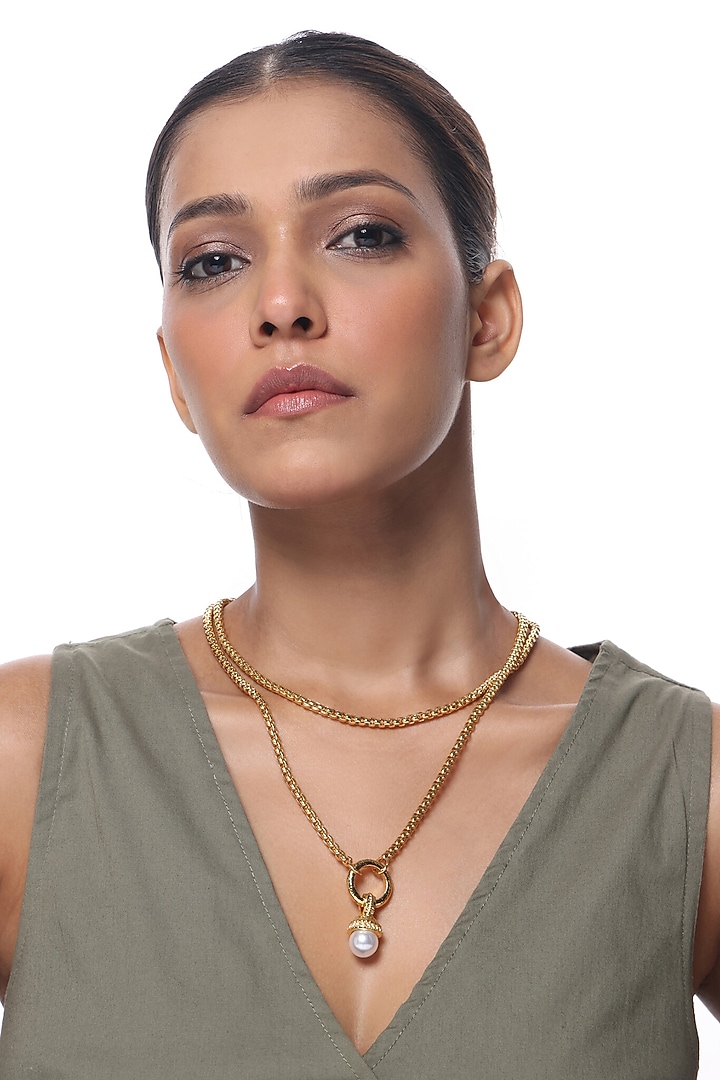 Gold Plated Freshwater Pearl & Cubic Zirconia Necklace by SUCRA at Pernia's Pop Up Shop
