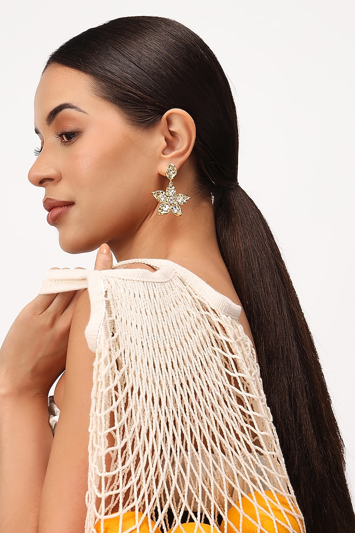 Gold Plated Glass Beaded Molten Textured Drop Earrings by SUCRA at Pernia's Pop Up Shop
