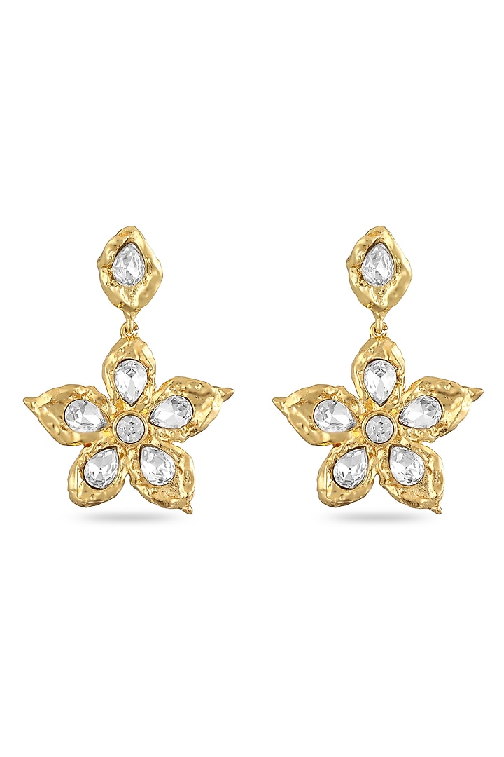 Gold Plated Glass Beaded Molten Textured Drop Earrings by SUCRA at Pernia's Pop Up Shop