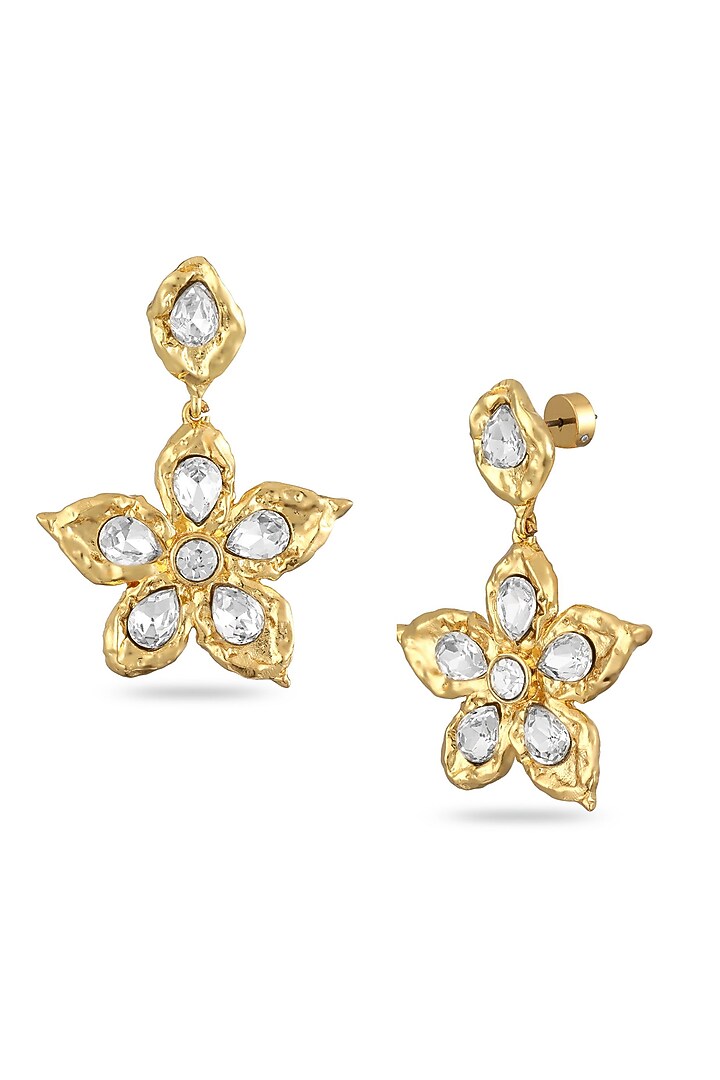 Gold Plated Glass Beaded Molten Textured Drop Earrings by SUCRA at Pernia's Pop Up Shop