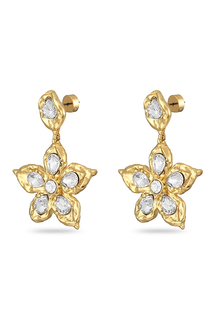 Gold Plated Glass Beaded Molten Textured Drop Earrings by SUCRA at Pernia's Pop Up Shop