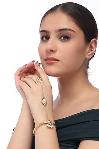 Gold Plated Freshwater Pearl Adjustable Hand Harness by SUCRA