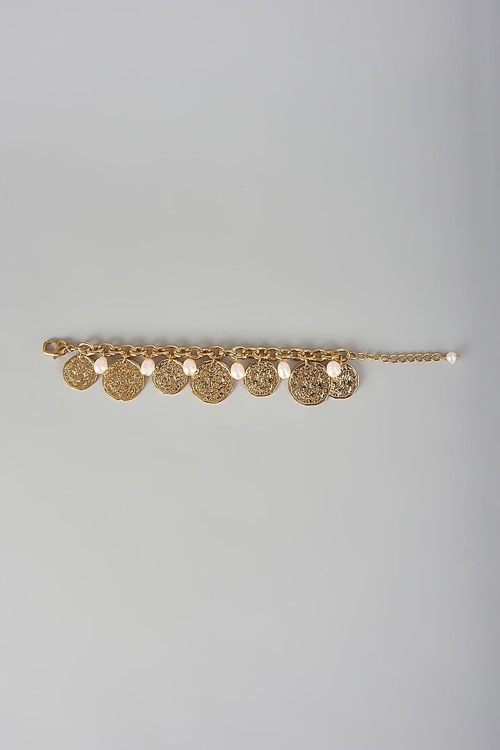 Gold Plated Hammered Coin & Freshwater Pearl Bracelet by SUCRA at Pernia's Pop Up Shop