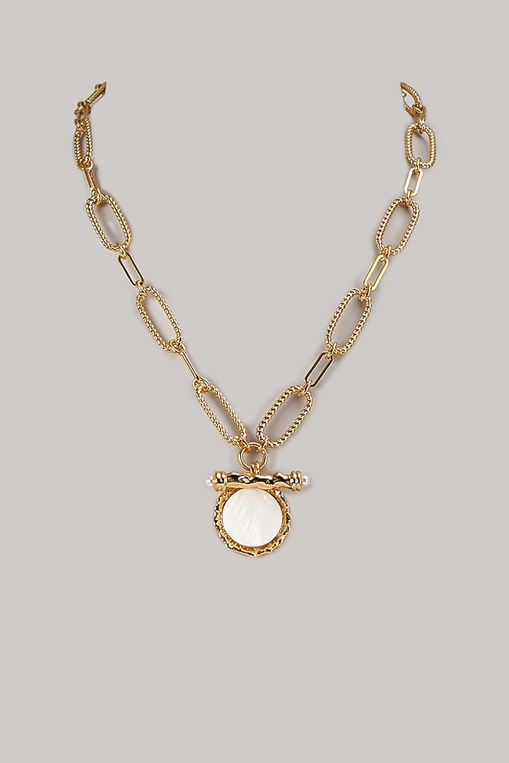 Gold Plated Mother Of Pearl Halo Link Necklace by SUCRA at Pernia's Pop Up Shop