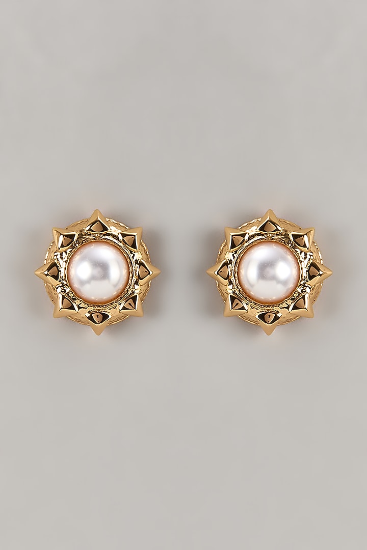 Gold Plated Faux Pearl Stud Earrings by SUCRA at Pernia's Pop Up Shop