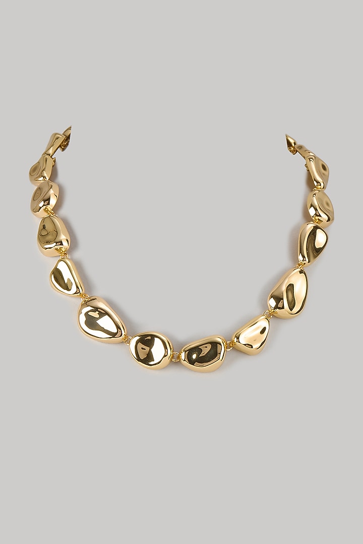 Gold Finish Beaded Pebble Necklace by SUCRA at Pernia's Pop Up Shop