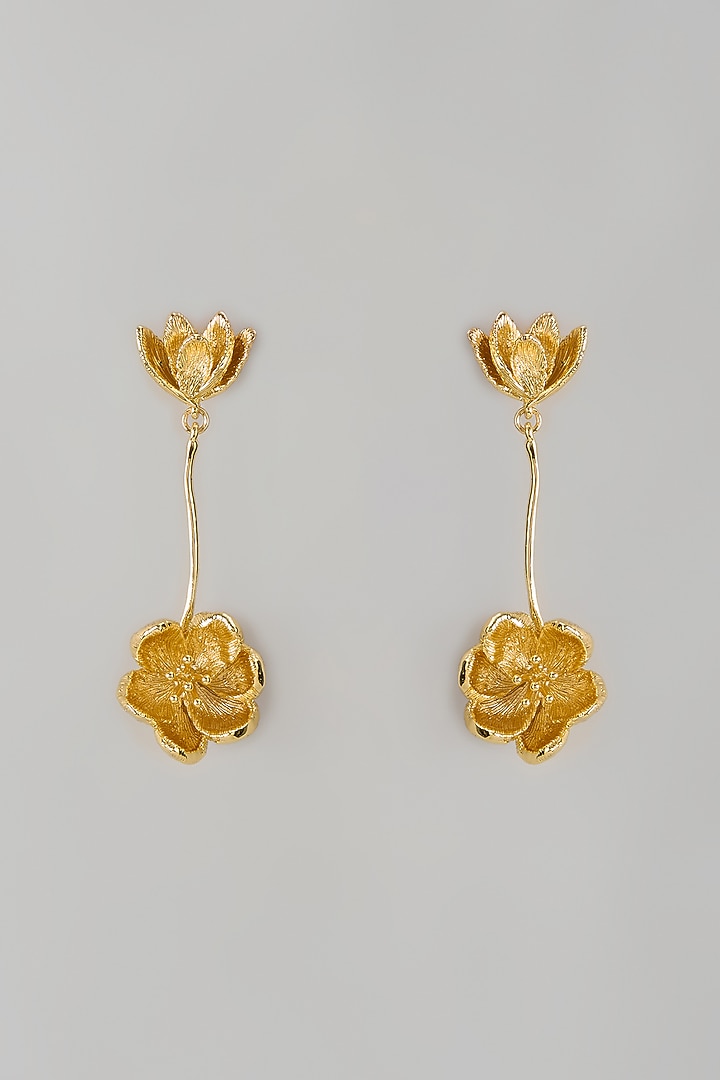 Gold Finish Floral Dangler Earrings by SUCRA at Pernia's Pop Up Shop