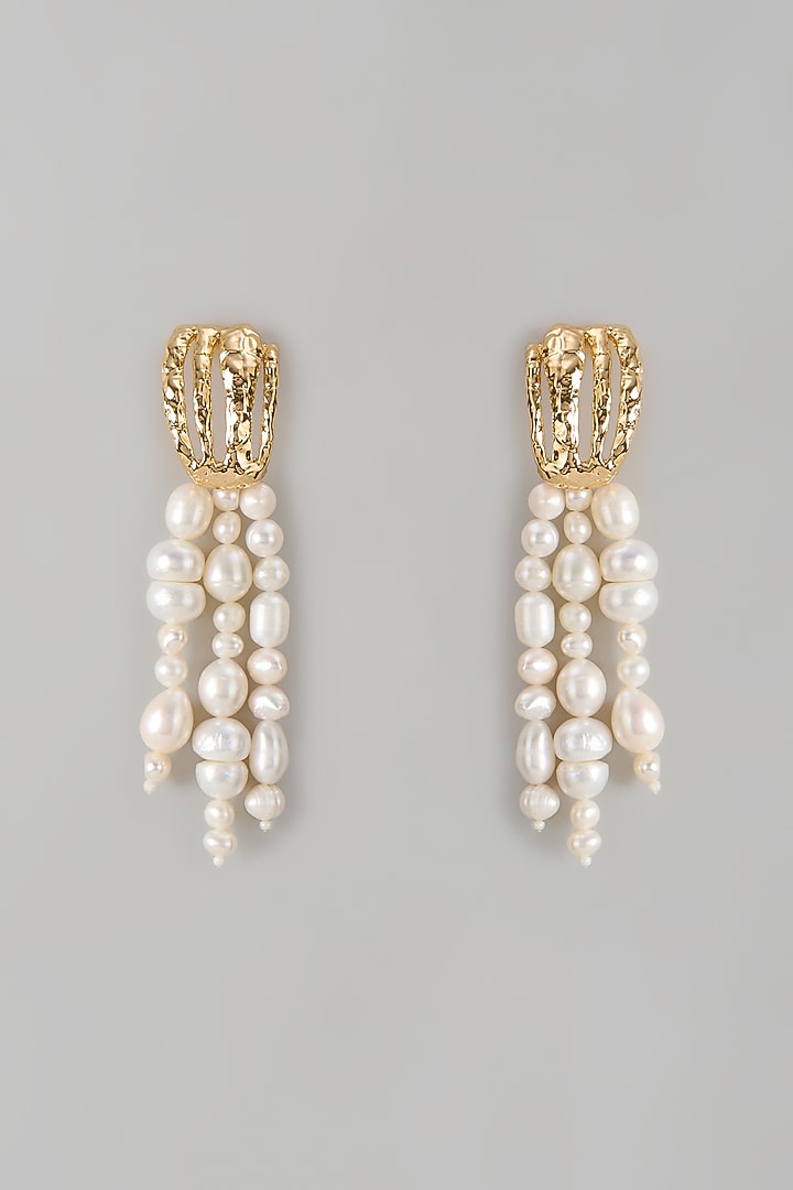 Gold Plated Freshwater Pearl Handcrafted Dangler Earrings by SUCRA at Pernia's Pop Up Shop