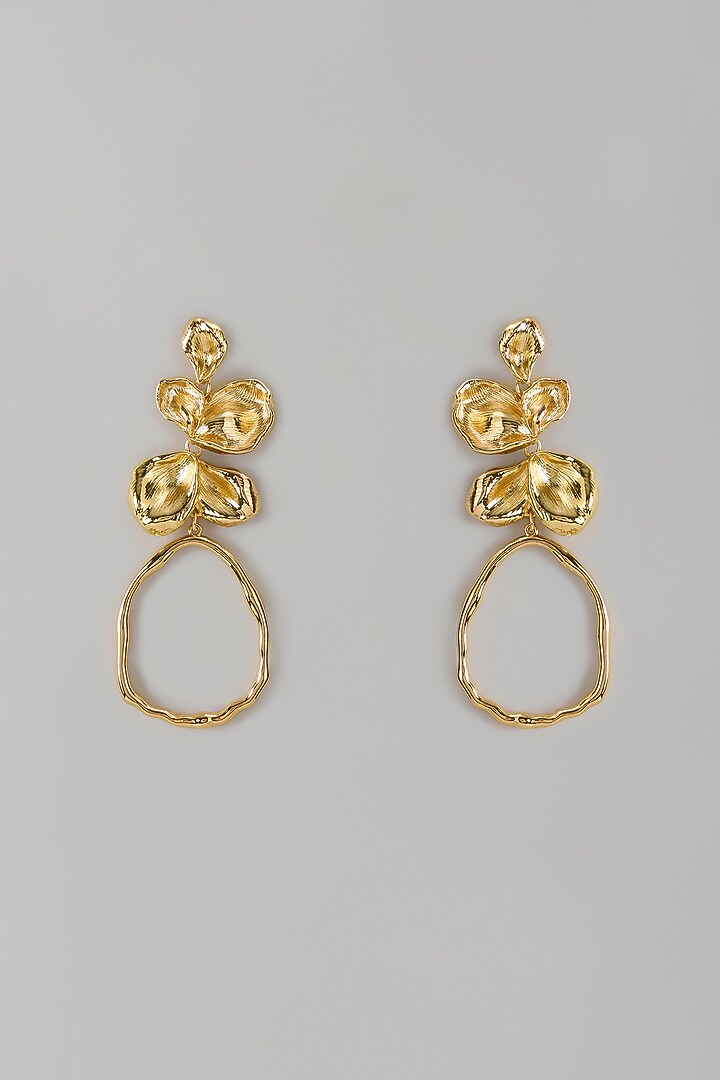 Gold Finish Floral Dangler Earrings by SUCRA at Pernia's Pop Up Shop