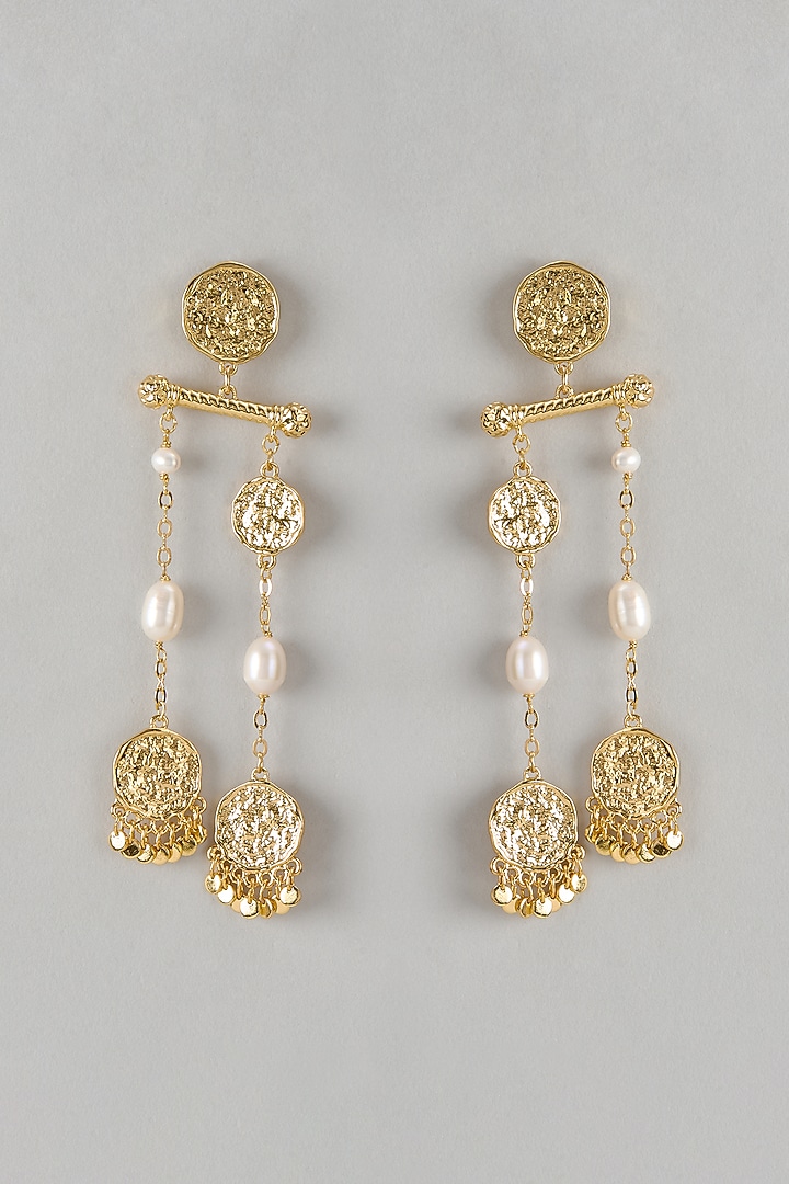 Gold Finish Pearl Drop Dangler Earrings by SUCRA at Pernia's Pop Up Shop