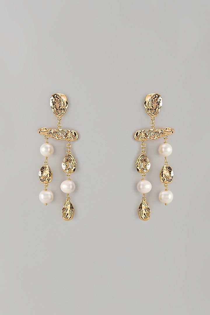 Gold Plated Freshwater Pearl Dangler Earrings by SUCRA at Pernia's Pop Up Shop