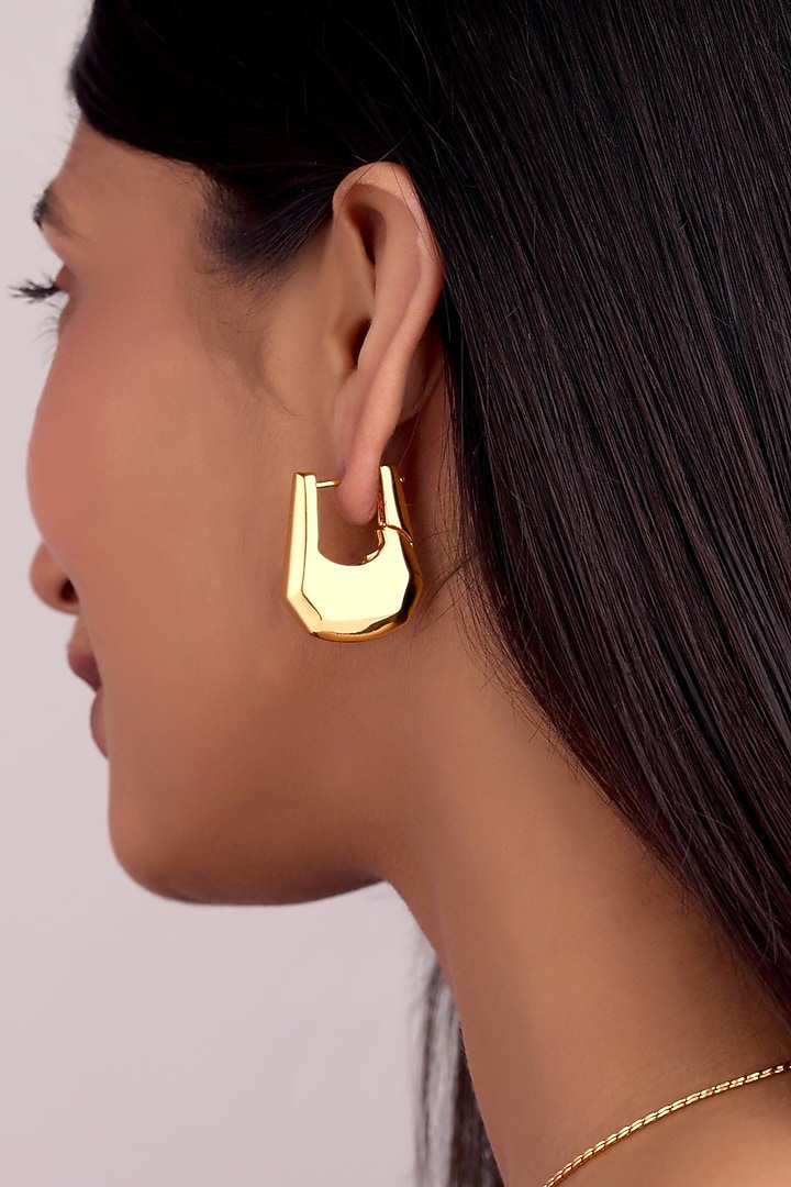 Gold Finish Brass Geometric Angular Hoop Earrings by SUCRA at Pernia's Pop Up Shop