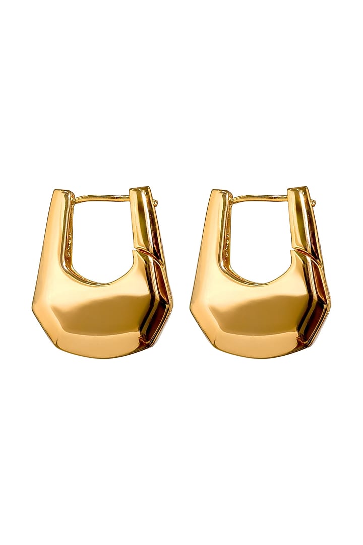 Gold Finish Brass Geometric Angular Hoop Earrings by SUCRA at Pernia's Pop Up Shop
