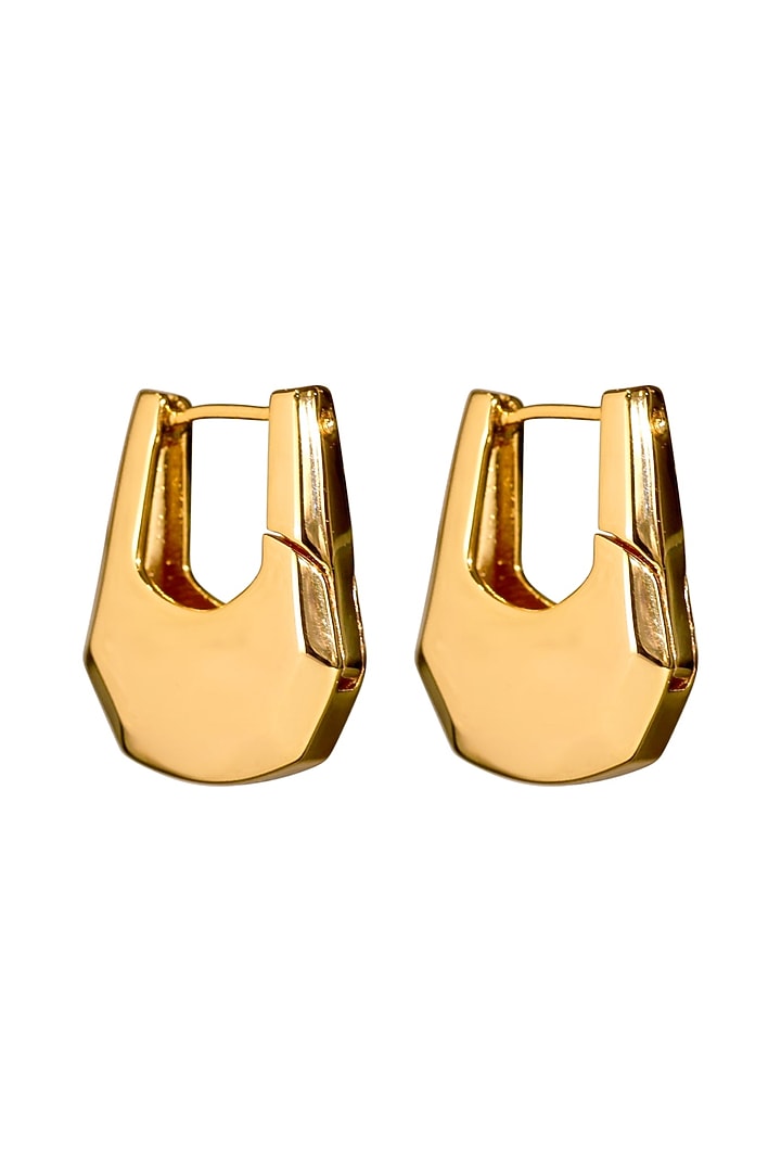 Gold Finish Brass Geometric Angular Hoop Earrings by SUCRA at Pernia's Pop Up Shop