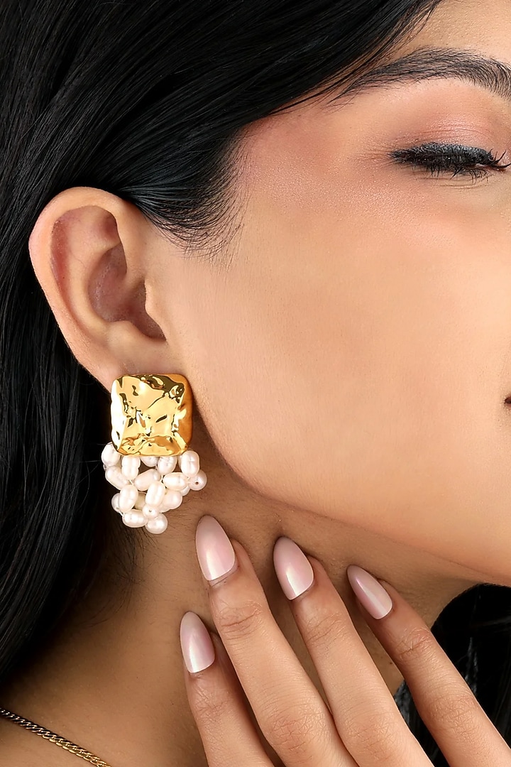 Gold Finish Freshwater Pearl Dangler Earrings by SUCRA at Pernia's Pop Up Shop