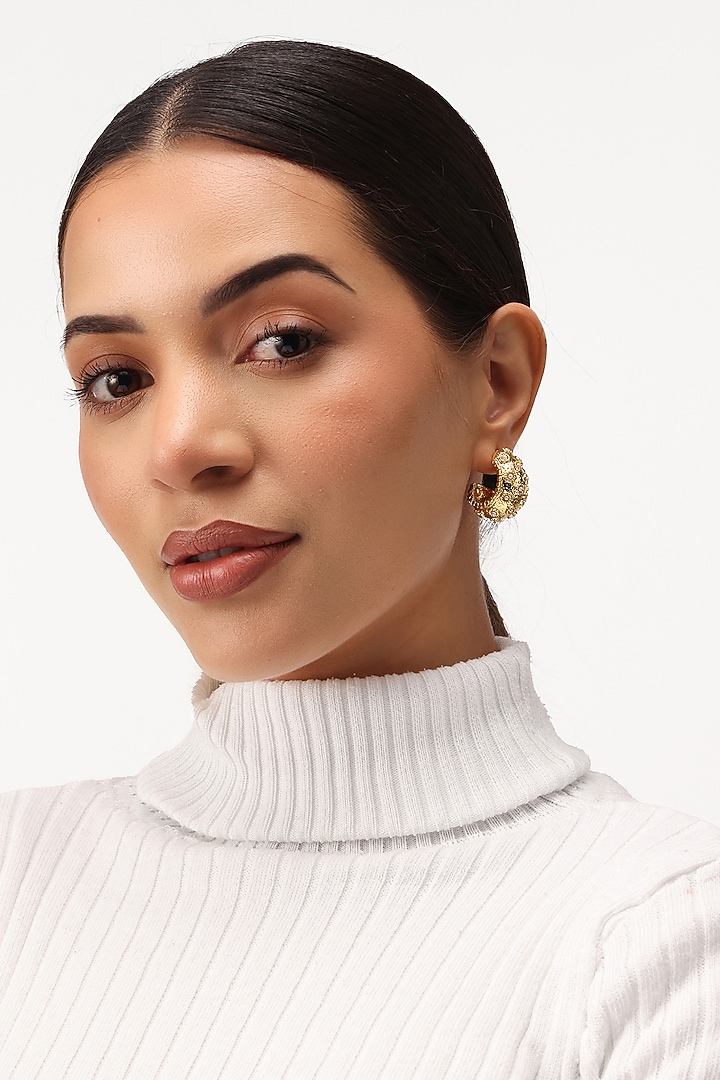 Gold Finish Cabochon Pearl Hoop Earrings by SUCRA at Pernia's Pop Up Shop