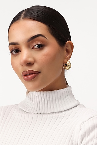 Gold Finish Cabochon Pearl Hoop Earrings by SUCRA