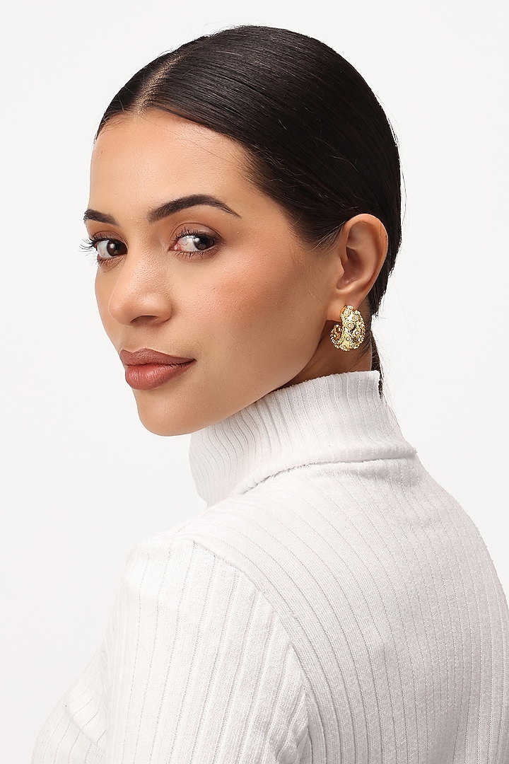 Gold Finish Cabochon Pearl Hoop Earrings by SUCRA at Pernia's Pop Up Shop