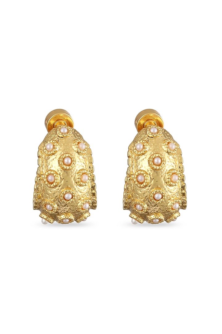 Gold Finish Cabochon Pearl Hoop Earrings by SUCRA at Pernia's Pop Up Shop