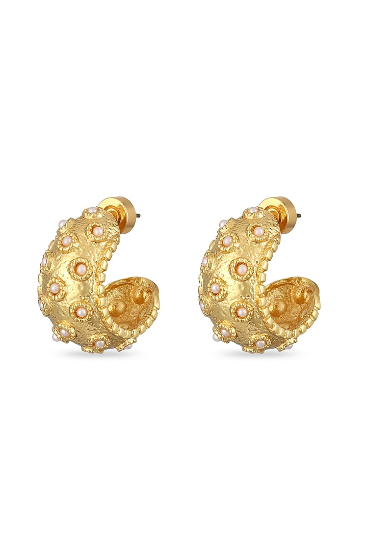 Gold Finish Cabochon Pearl Hoop Earrings by SUCRA at Pernia's Pop Up Shop