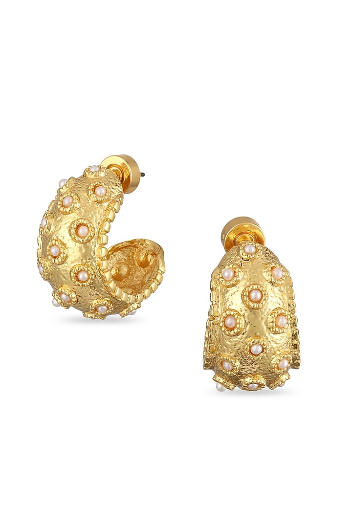 Gold Finish Cabochon Pearl Hoop Earrings by SUCRA at Pernia's Pop Up Shop