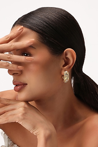 Gold Finish Crystal Glass Stone Hoop Earrings by SUCRA