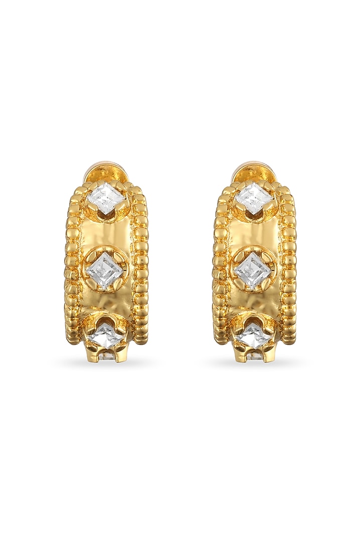 Gold Finish Crystal Glass Stone Hoop Earrings by SUCRA at Pernia's Pop Up Shop