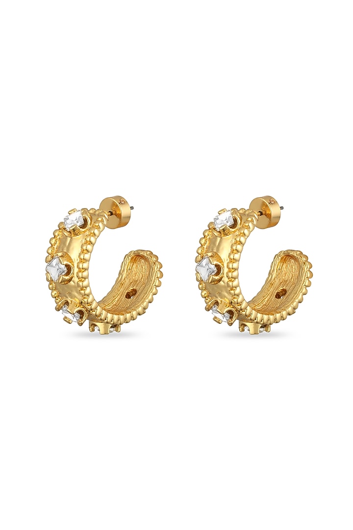 Gold Finish Crystal Glass Stone Hoop Earrings by SUCRA at Pernia's Pop Up Shop