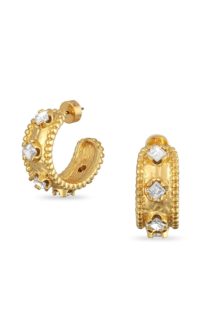 Gold Finish Crystal Glass Stone Hoop Earrings by SUCRA at Pernia's Pop Up Shop