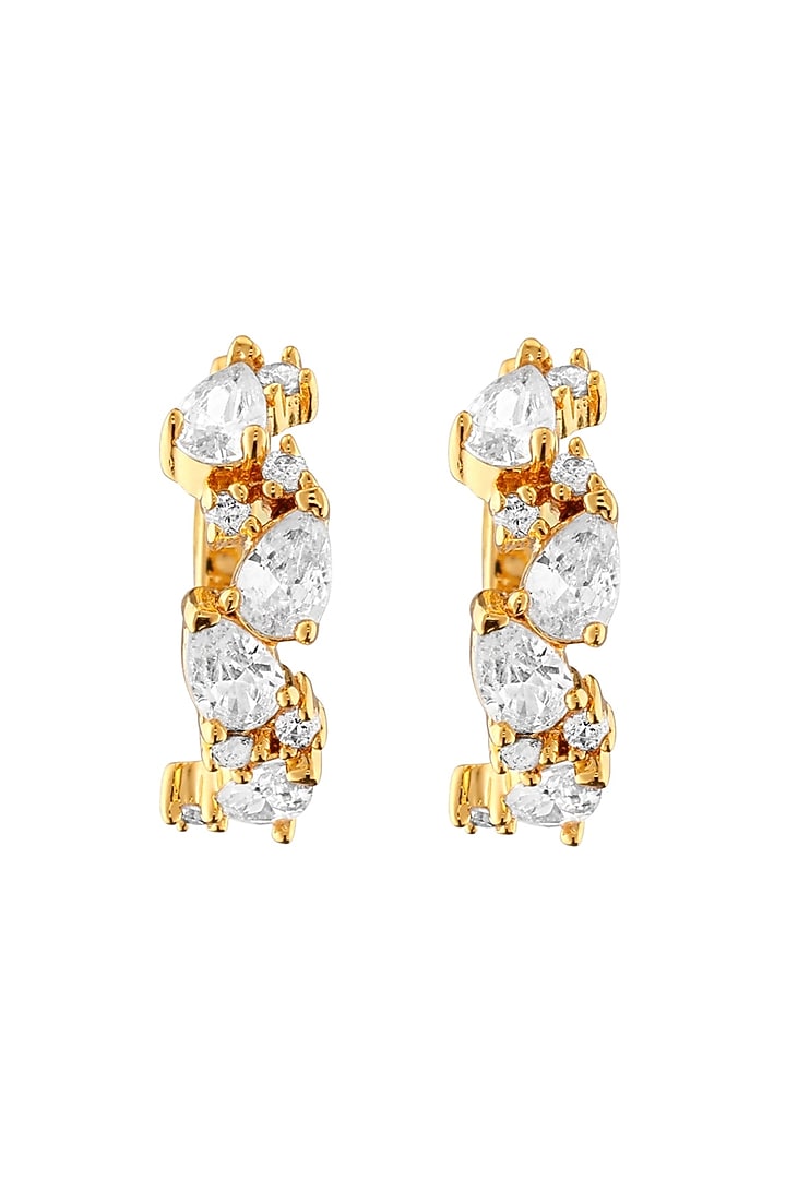 Gold Finish Cubic Zirconia Huggie Earrings by SUCRA at Pernia's Pop Up Shop