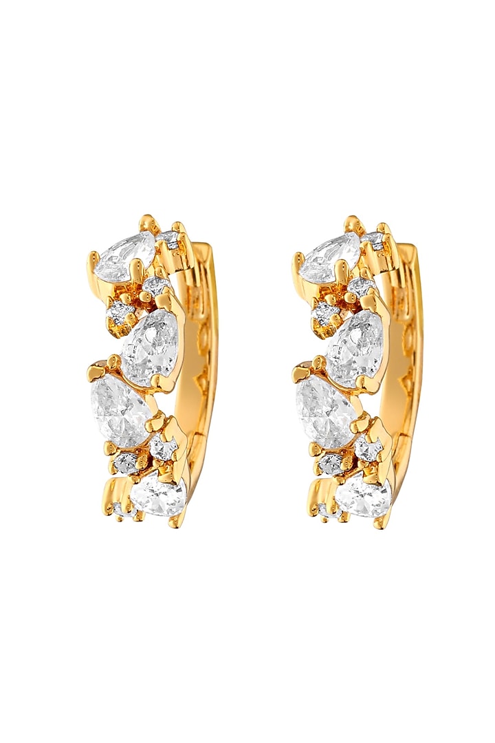 Gold Finish Cubic Zirconia Huggie Earrings by SUCRA at Pernia's Pop Up Shop