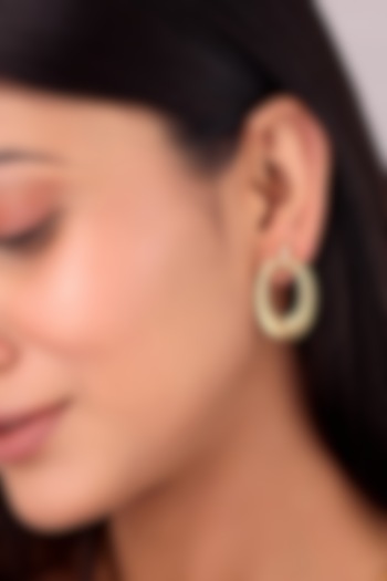 Gold Finish Cubic Zirconia Halo Oval Earrings by SUCRA at Pernia's Pop Up Shop
