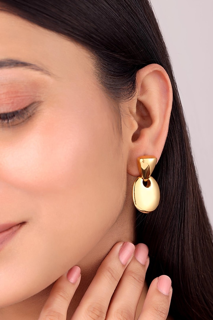Gold Finish Concave Dangler Earrings by SUCRA at Pernia's Pop Up Shop