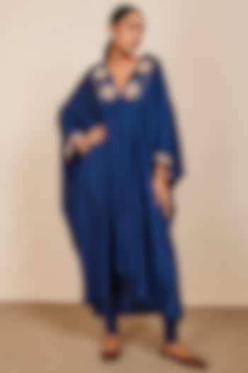 Blue Silk Embroidered Kaftan Set by Sue Mue at Pernia's Pop Up Shop